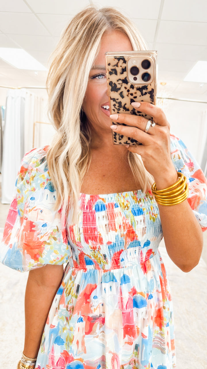 Santorini Smocked Midi Dress-Pink