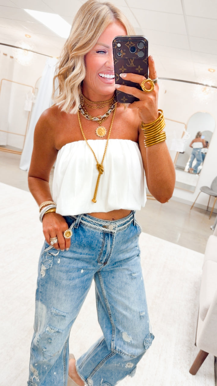 The Hallie Bubble Tube Top-White
