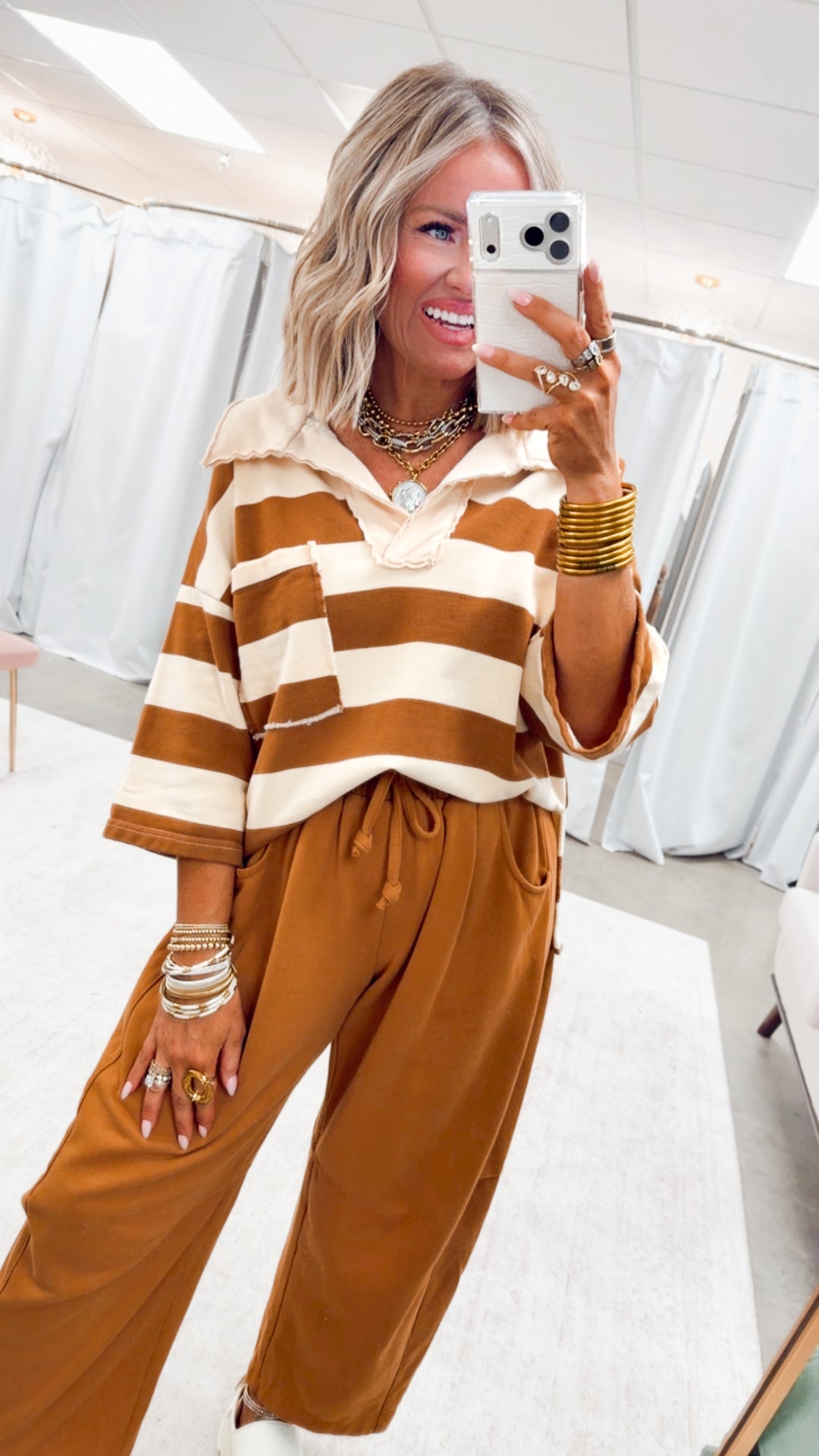 The Varsity Stripe Top-Terra/Beige