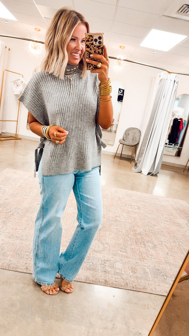 Turtle Neck Sweater Vest-Grey