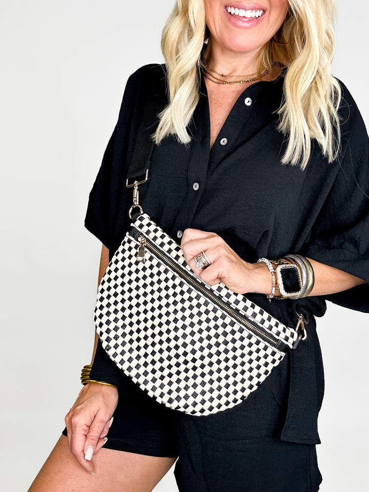 Black Checkered Westlyn Woven Bum Bag