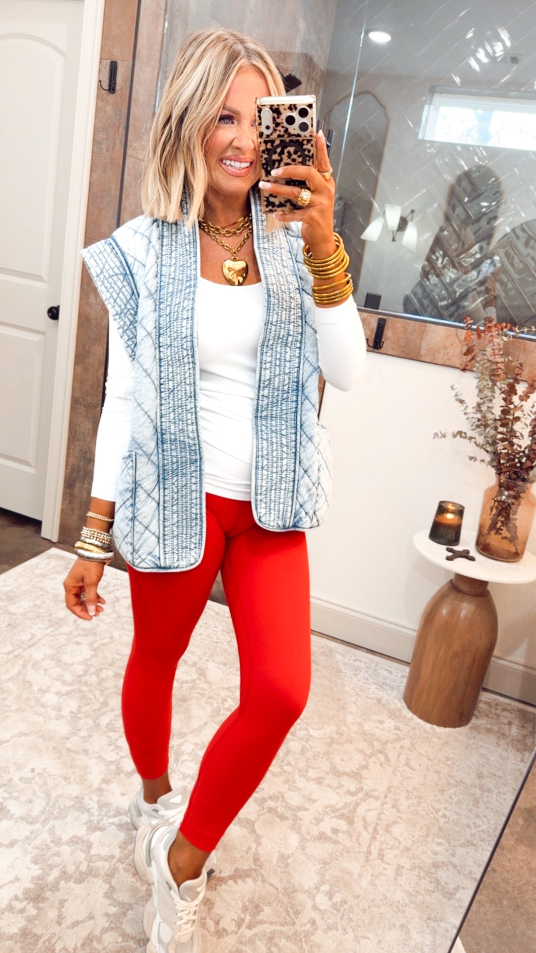 Washed Denim Quilted Shawl Vest