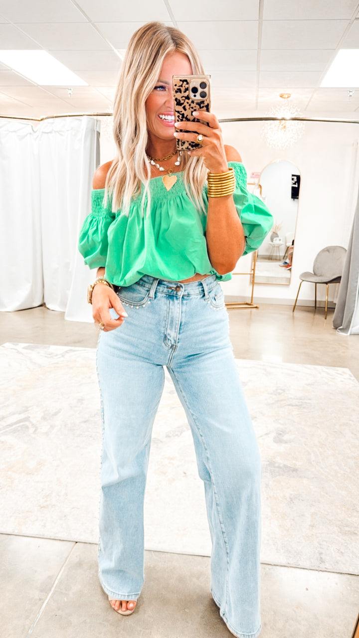 Catalina Off-the-shoulder Blouse-Green
