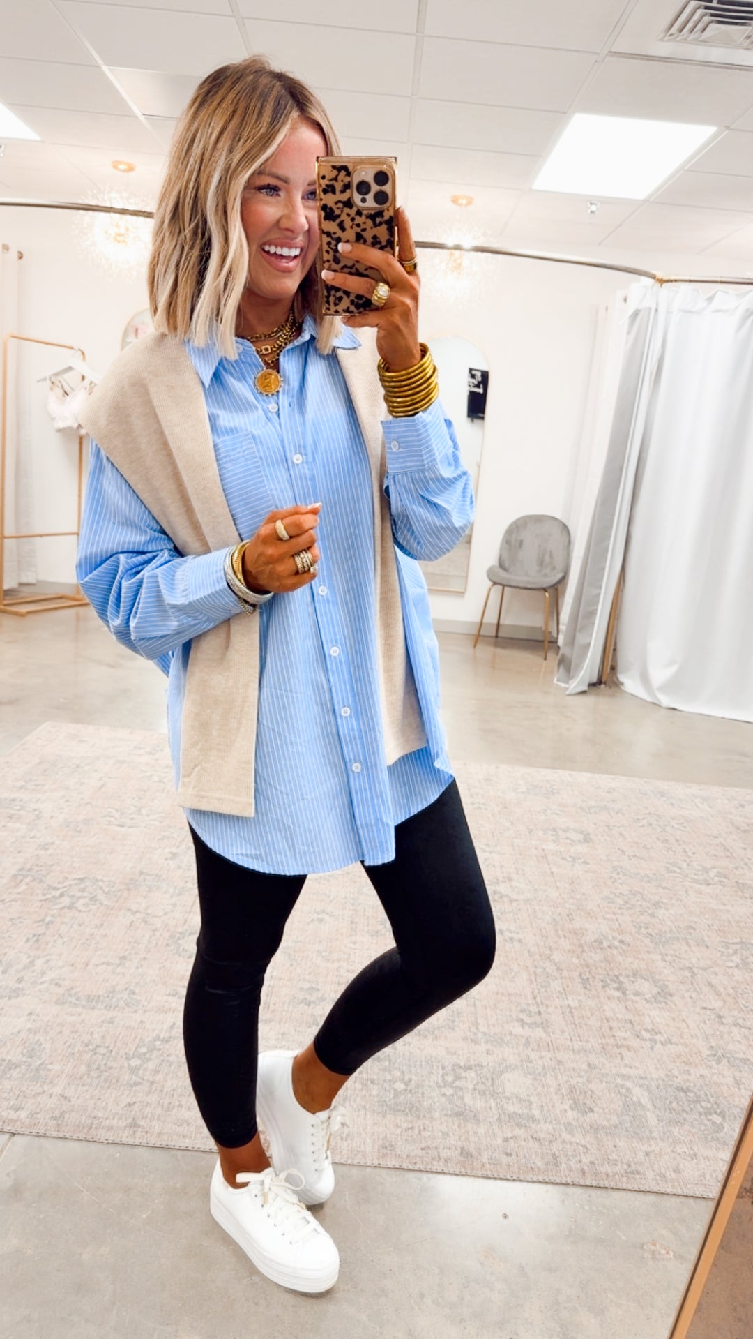 Evelyn Striped Top-Chambray