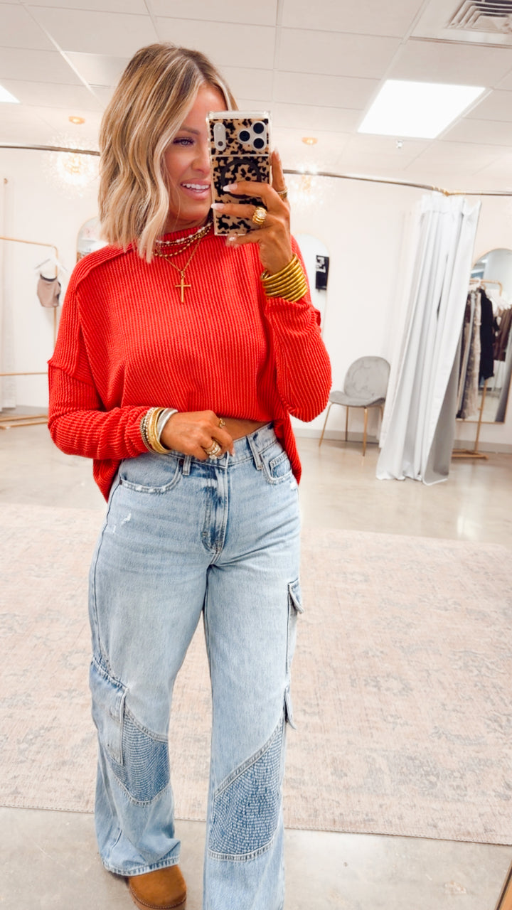 The Haisley Ribbed Top-Ruby