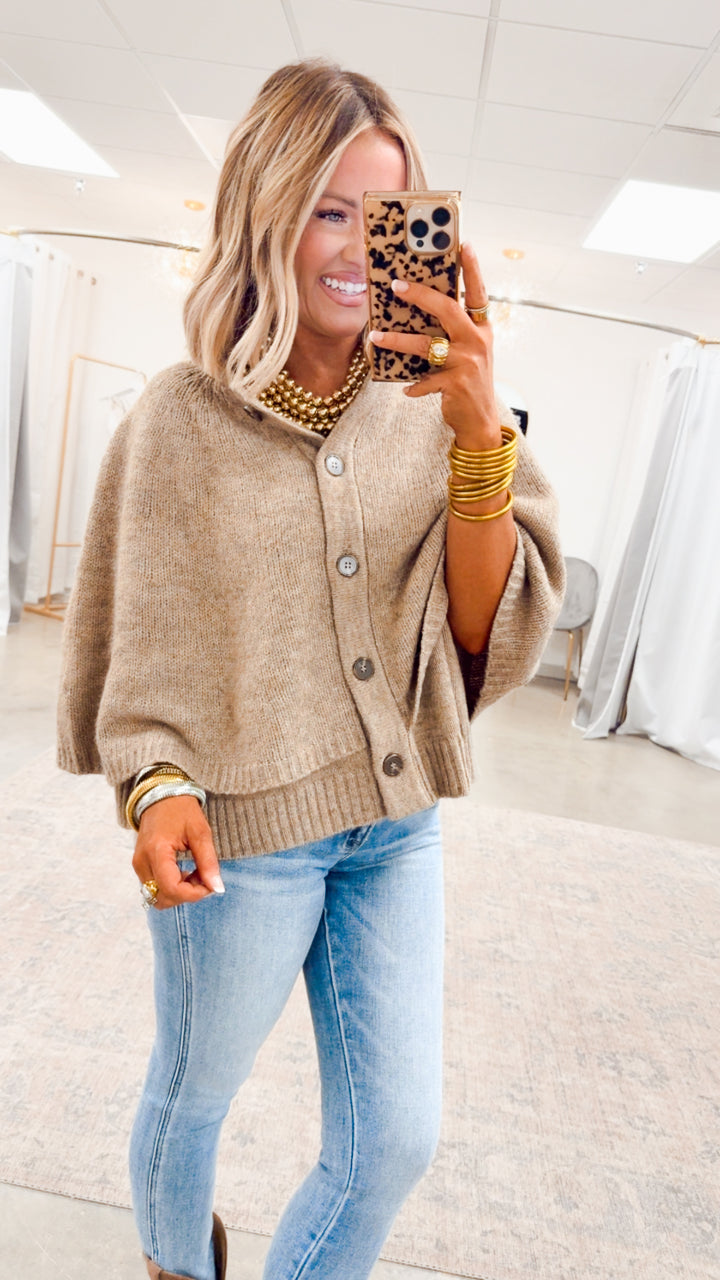 Sweater Cape Cardigan-Taupe