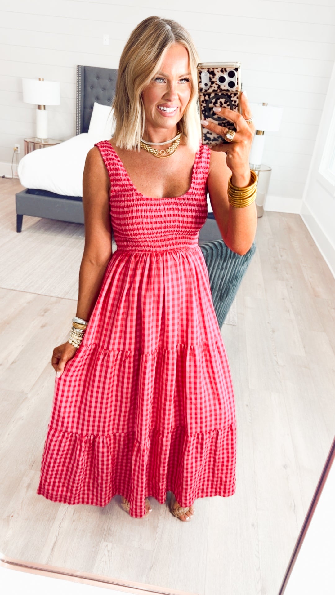 Smocked Gingham Maxi Dress