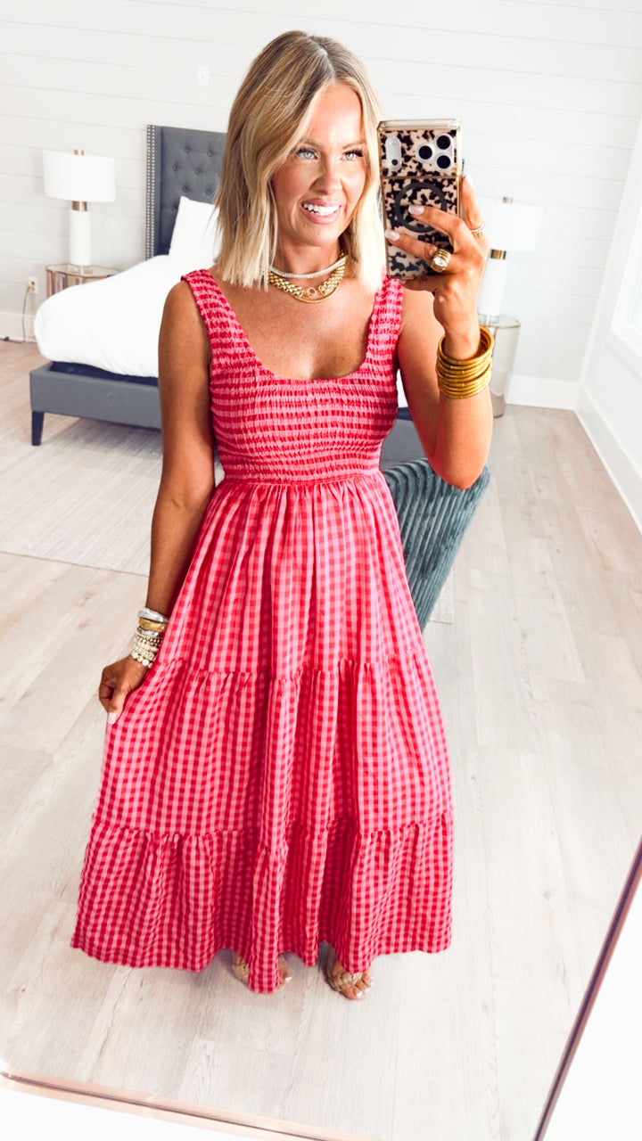 Smocked Gingham Maxi Dress
