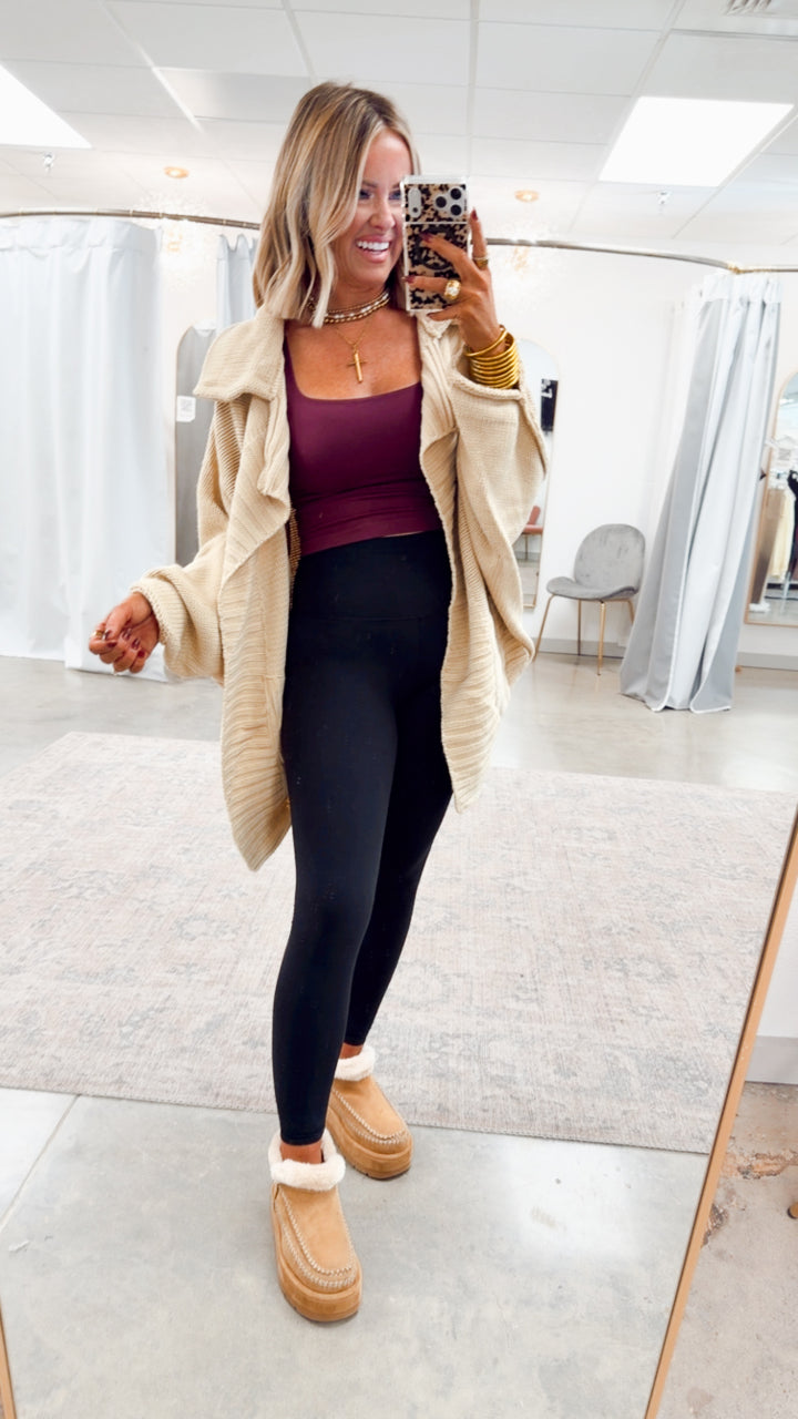 Amelia Drape Cardigan-Cream Beige