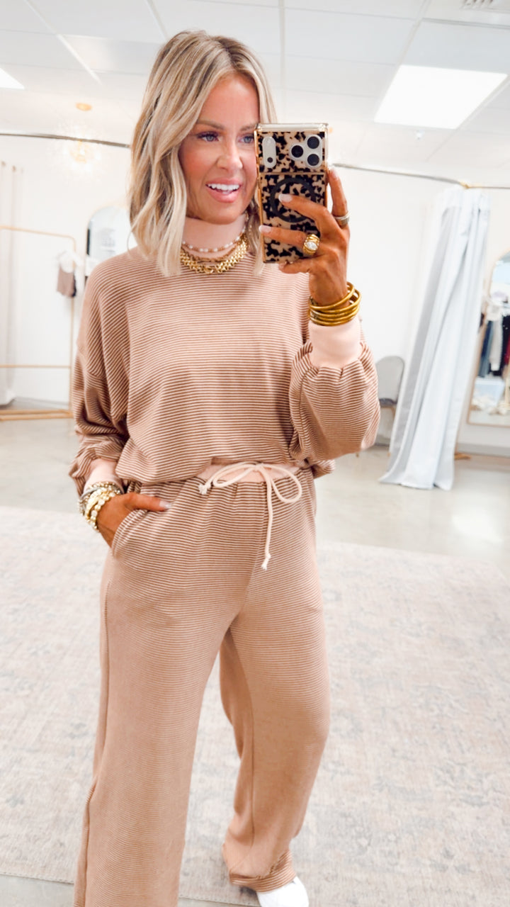 Kourtney Stripe Lounge Set-Rust