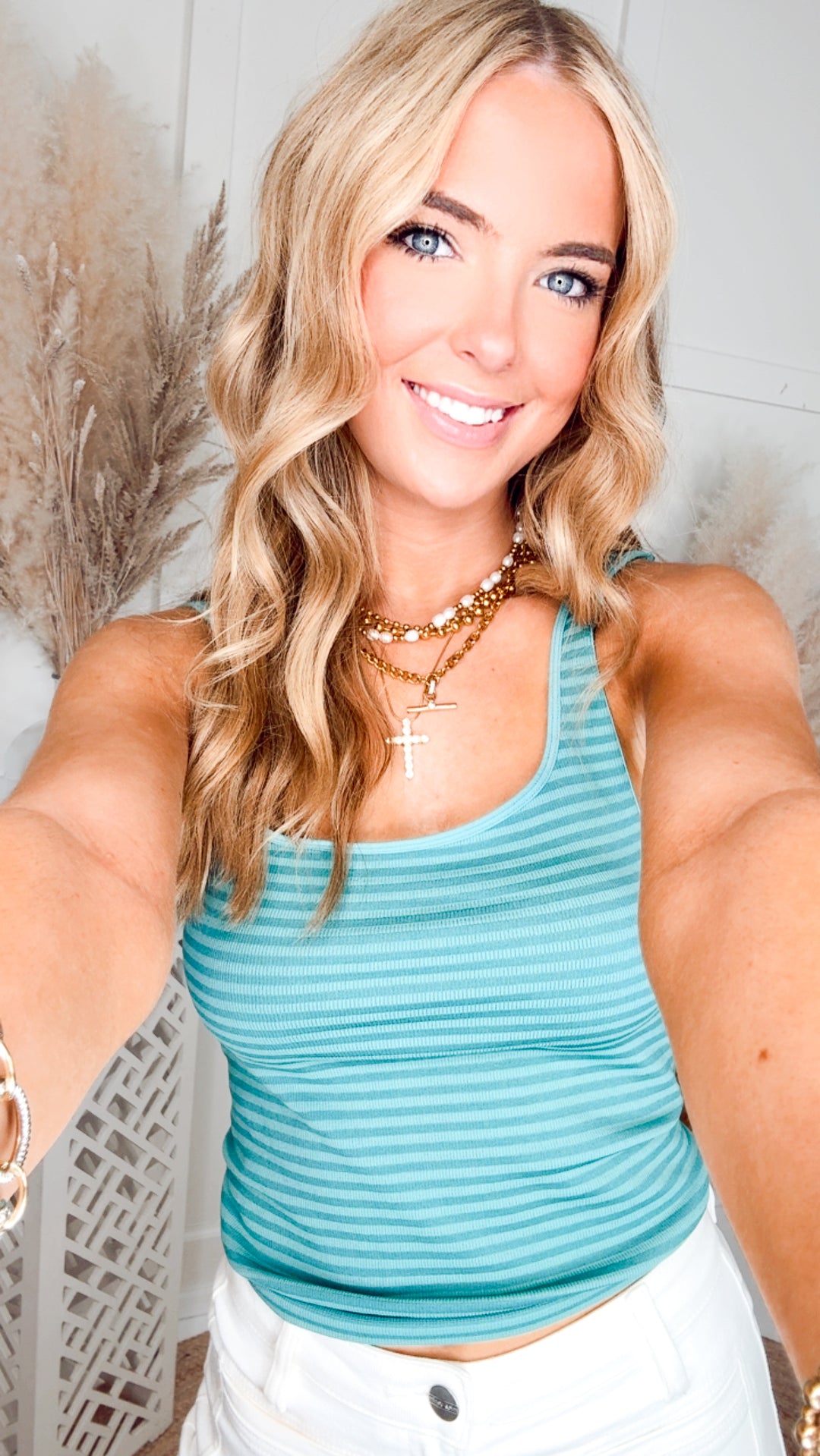The Pretty Things Striped Tank-Dusty Teal