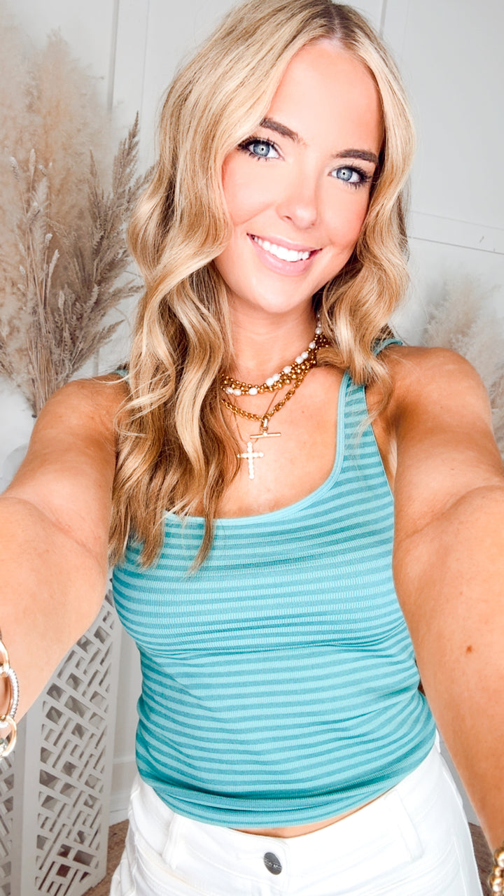 The Pretty Things Striped Tank-Dusty Teal