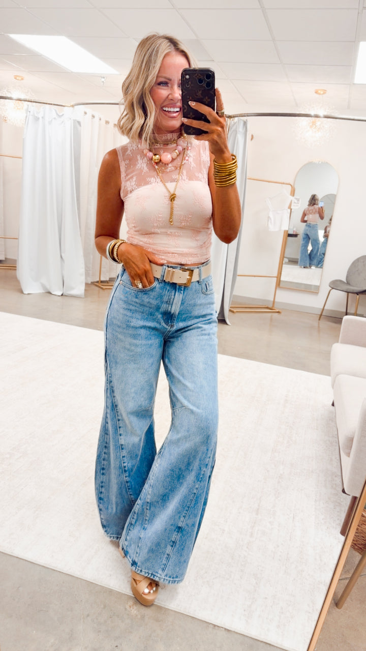 The Vivienne Lace Tank Top-Pink