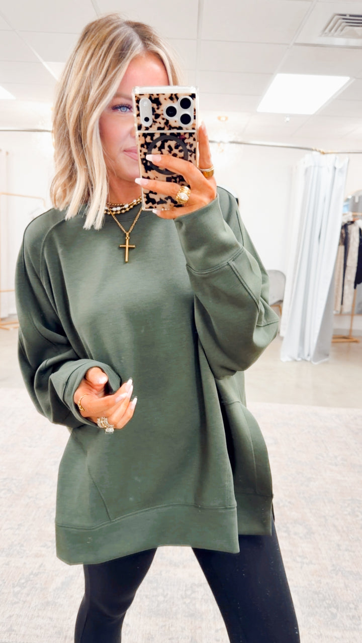 The Split Edge Pullover- Dark Olive