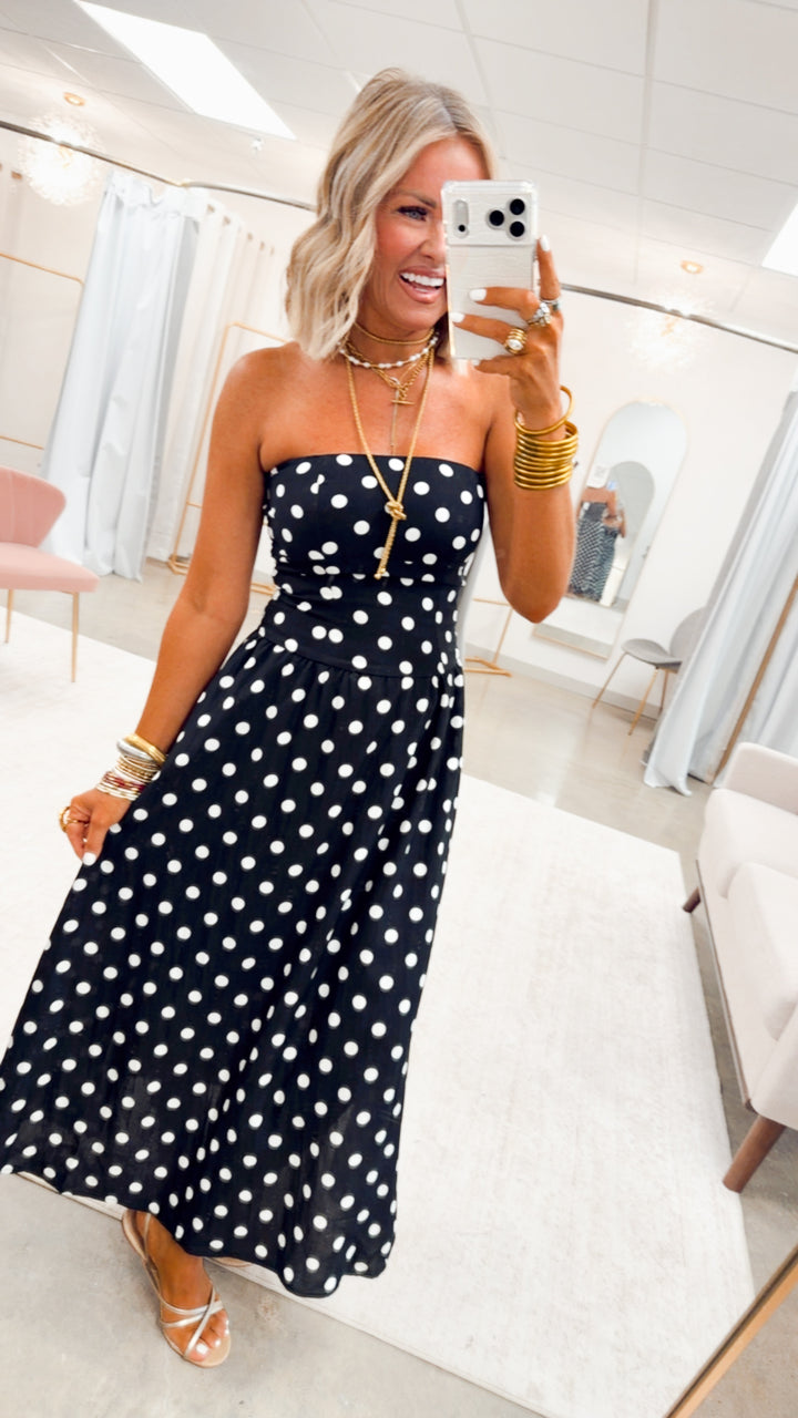 The Dot & Dusk Midi Dress-Black