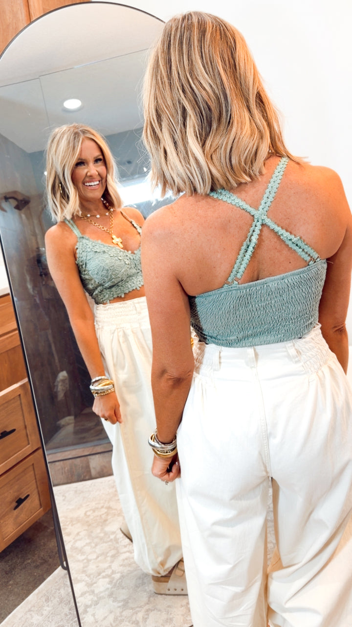 Wanderlace Bralette Top-Dusty Emerald