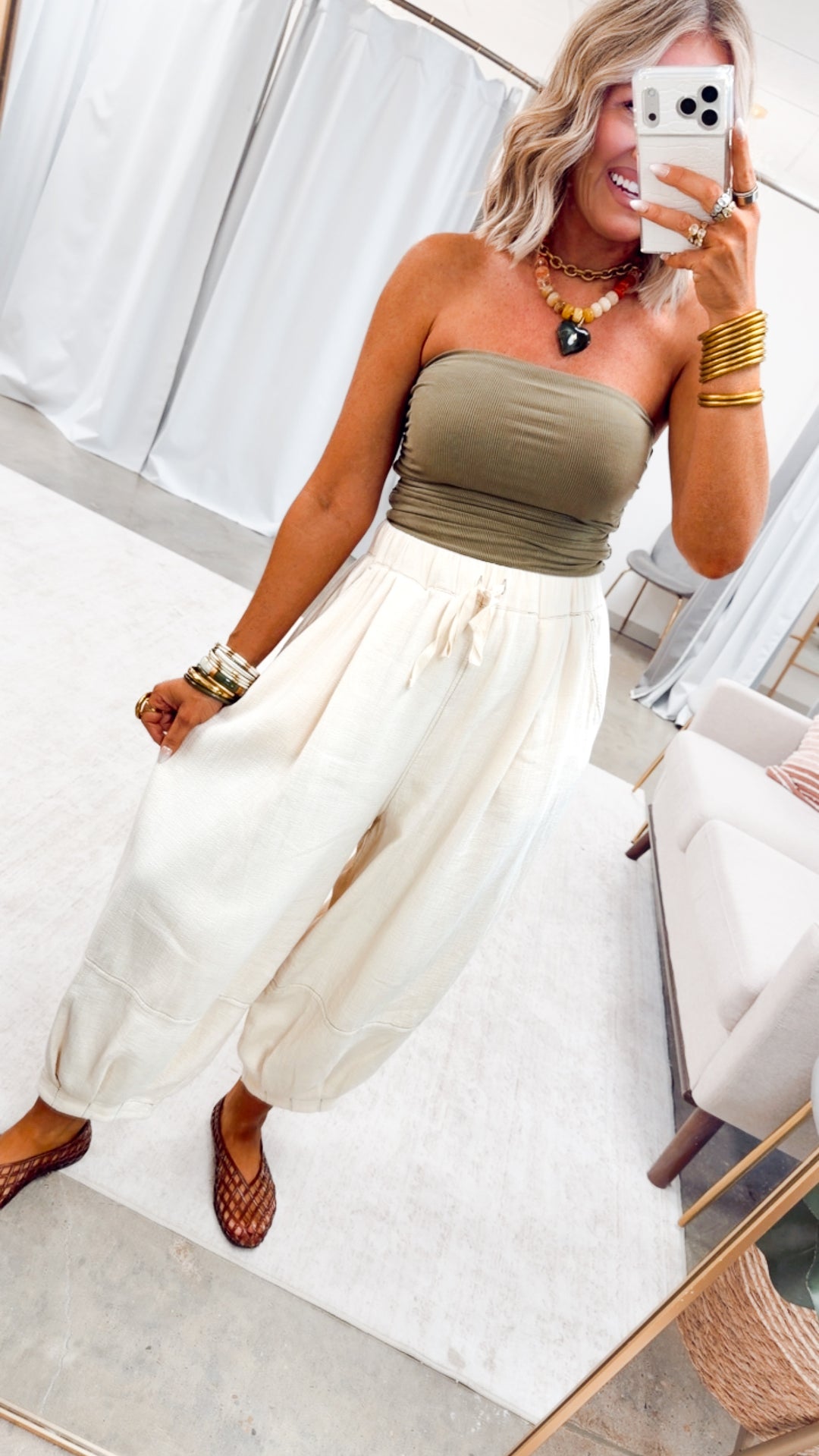 Capri Lantern Pants-Natural