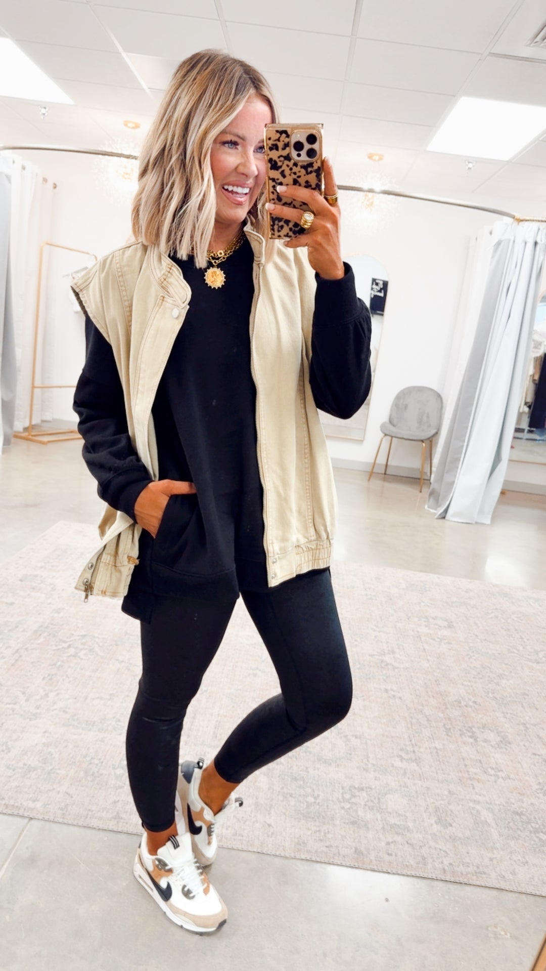 Denim High Neck Vest-Sandstone