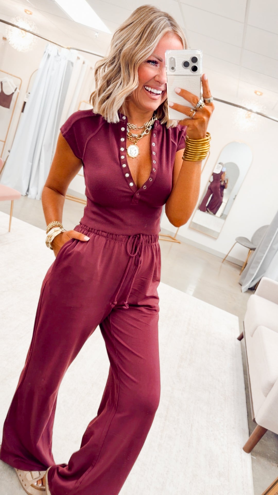 Evie Raglan Top & Pant Set-Wine