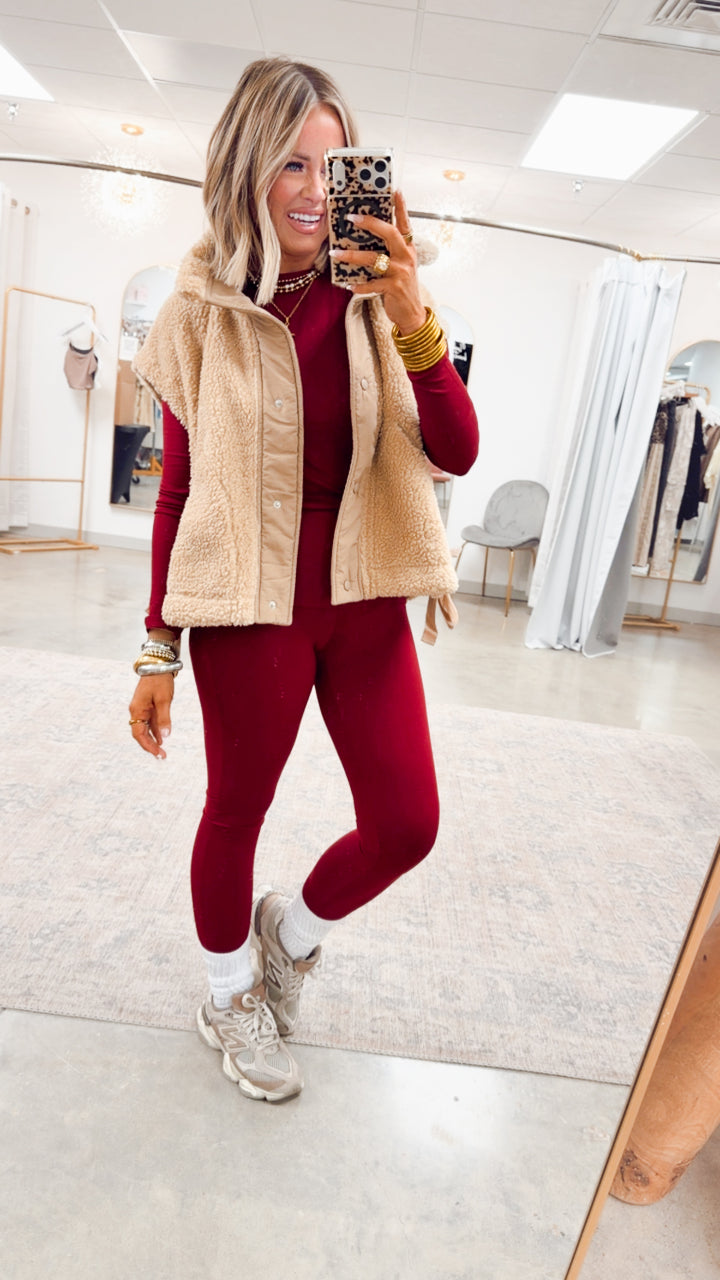 Laken Round Neck Top-Dark Burgundy