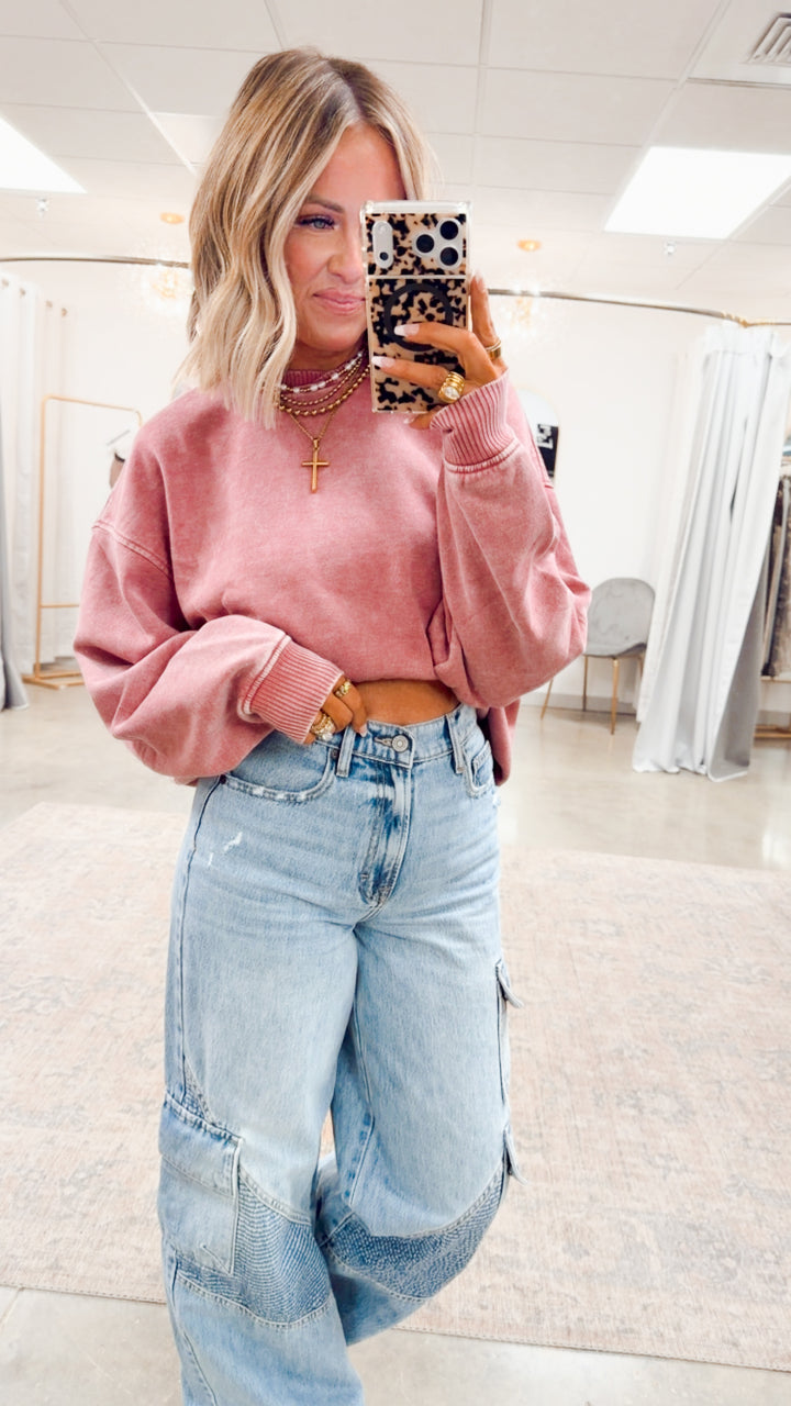Plush Oversized Sweatshirt -Winter Rose