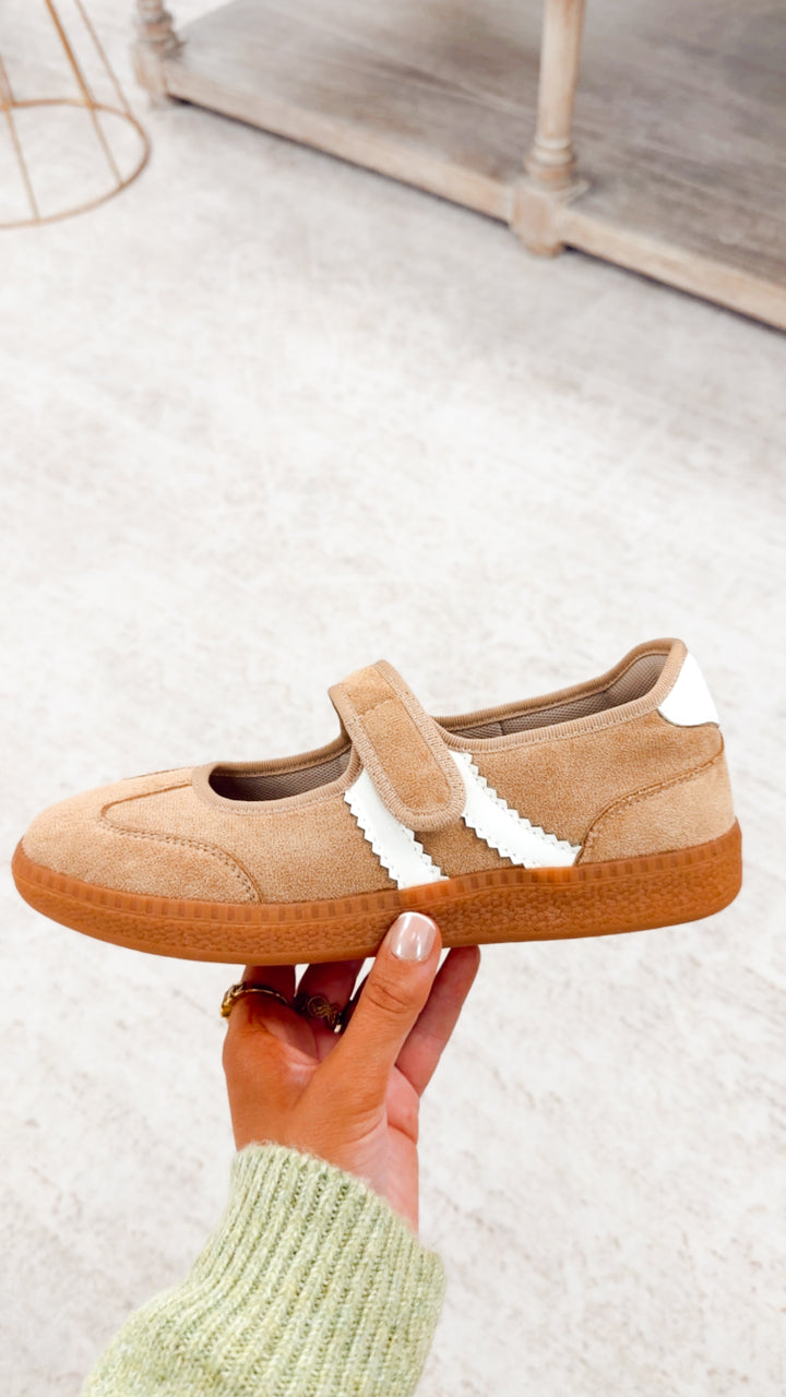Calm Down Mary Jane Camel Faux Suede Sneaker