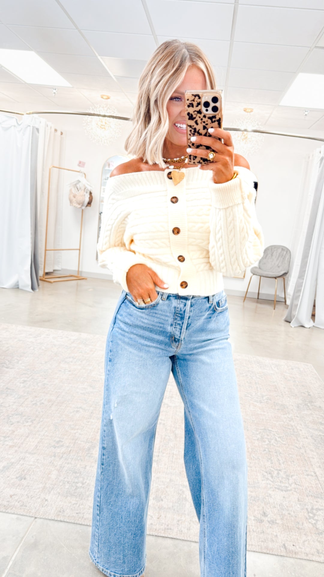 Off Shoulder Sweater Top-Ivory