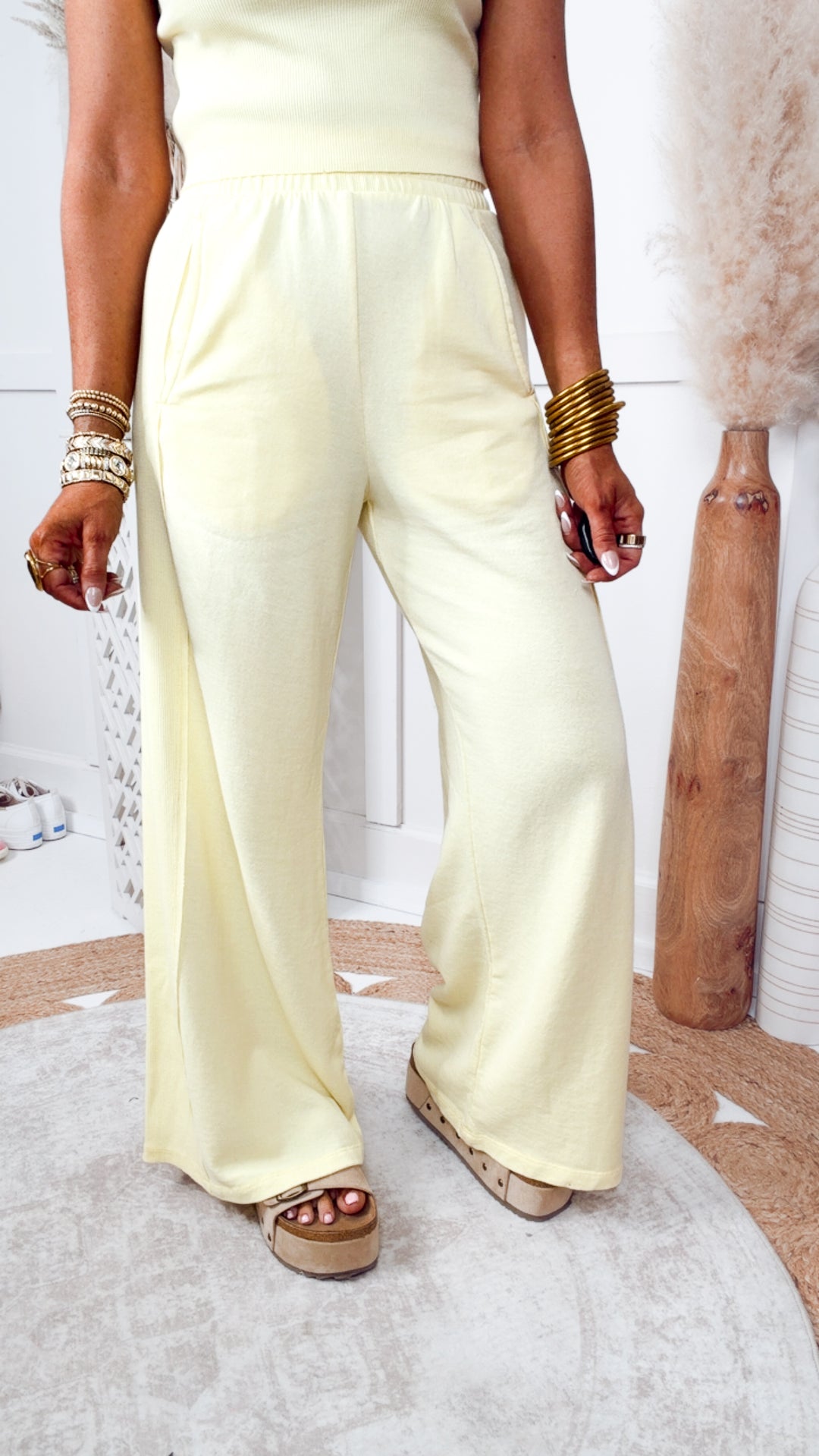 Harlow Halter Neck Crop Top & Pants Set-Butter Yellow