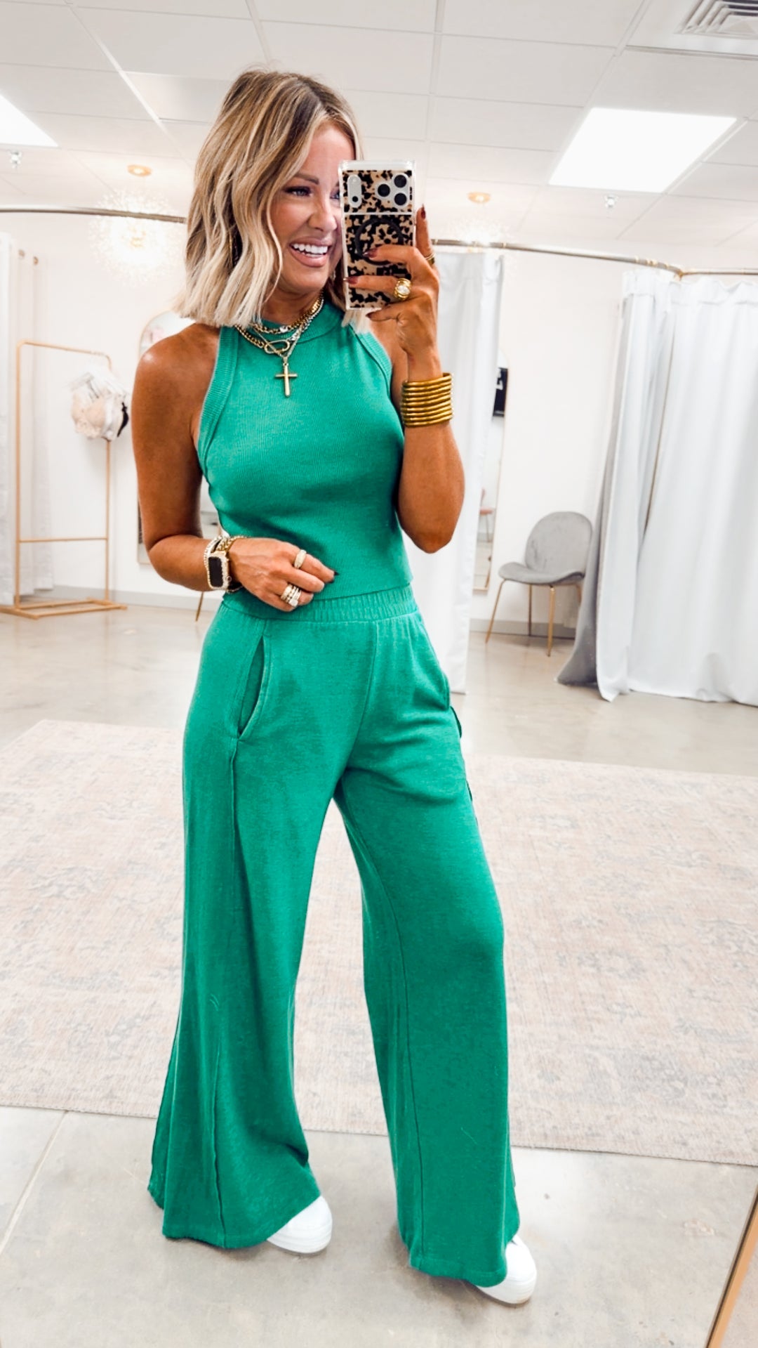 Harlow Halter Neck Crop Top & Pants Set-Kelly Green