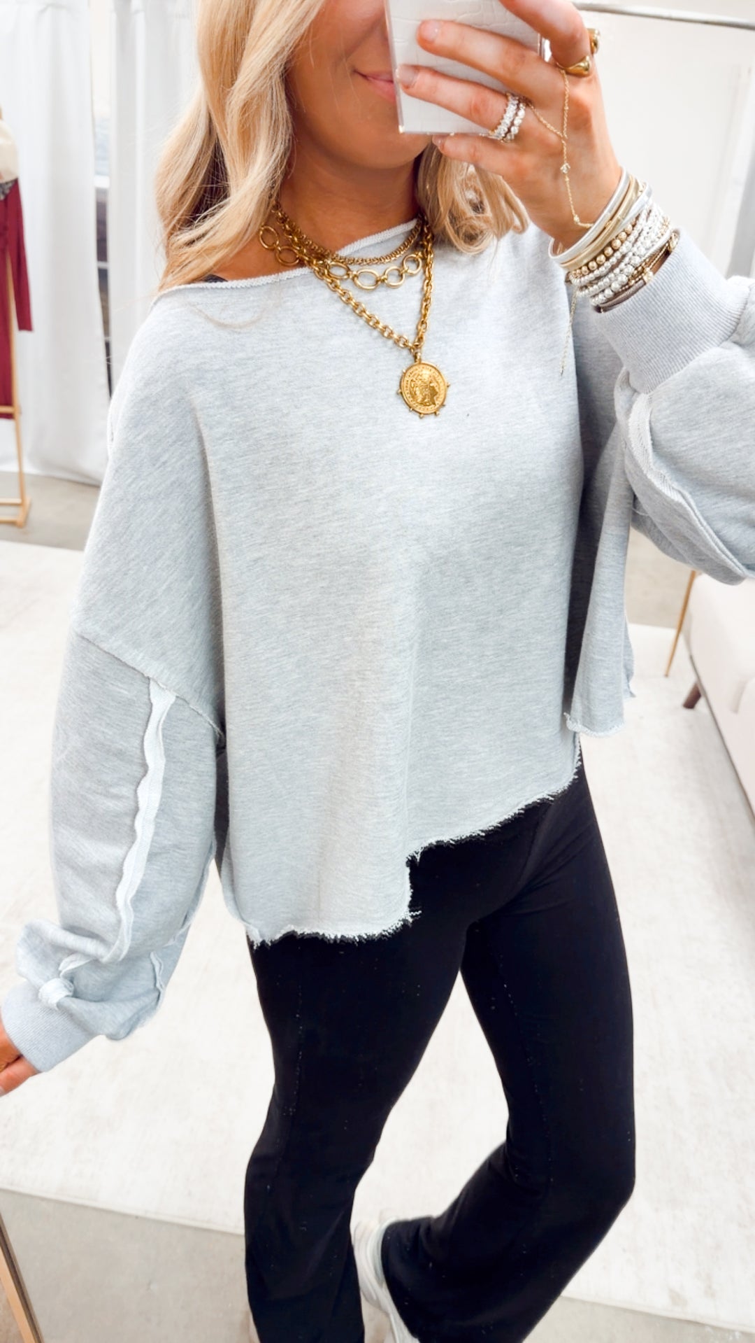 The Jovie Off-Shoulder Sweatshirt-Grey