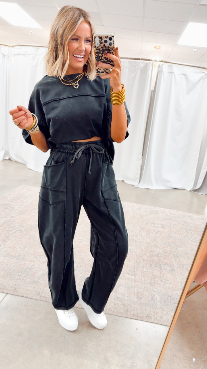 The Retreat Barrel Pants Set-Black
