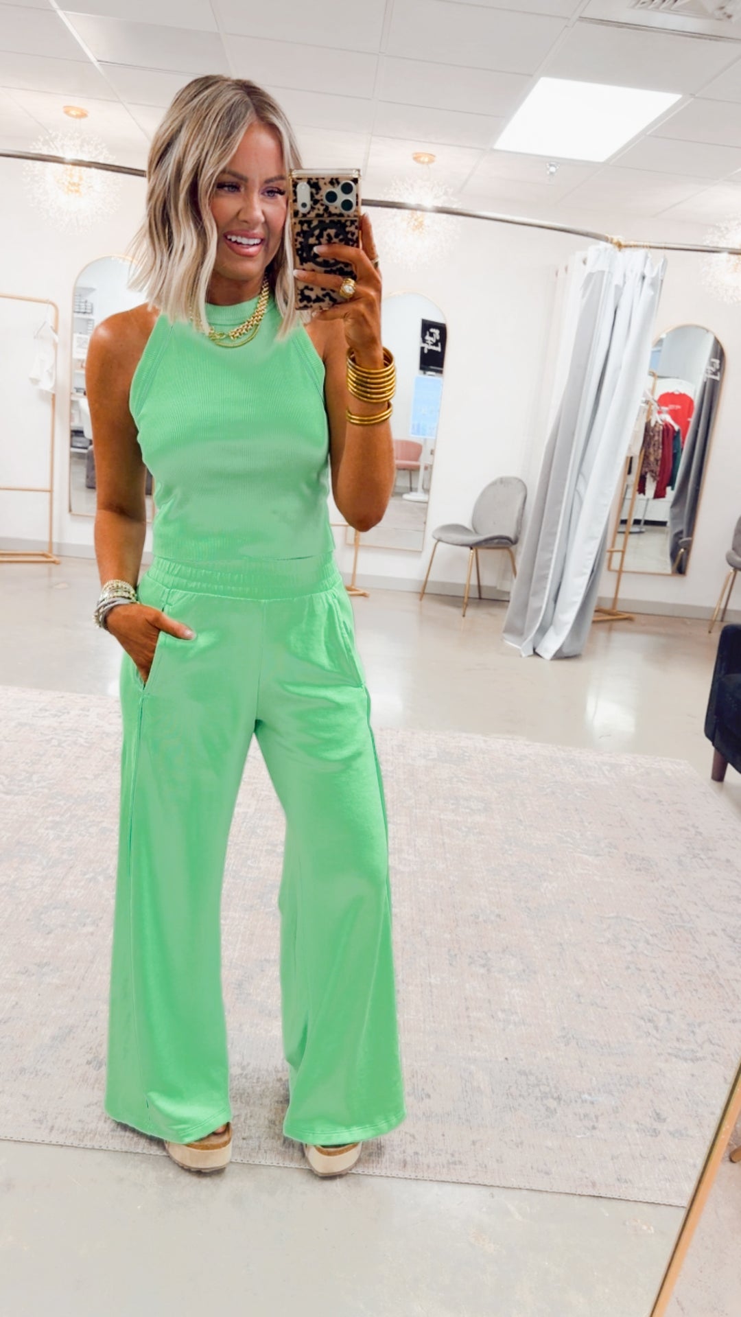 Harlow Halter Neck Crop Top & Pants Set-Lime