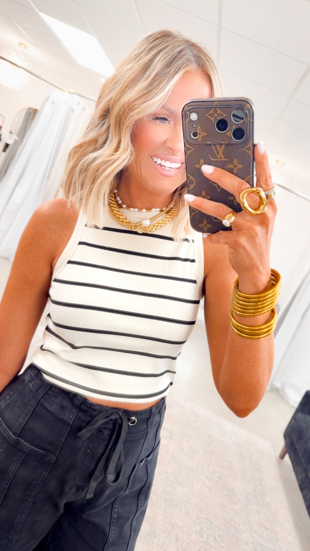 Dani Striped Tank Top-Cream/Black