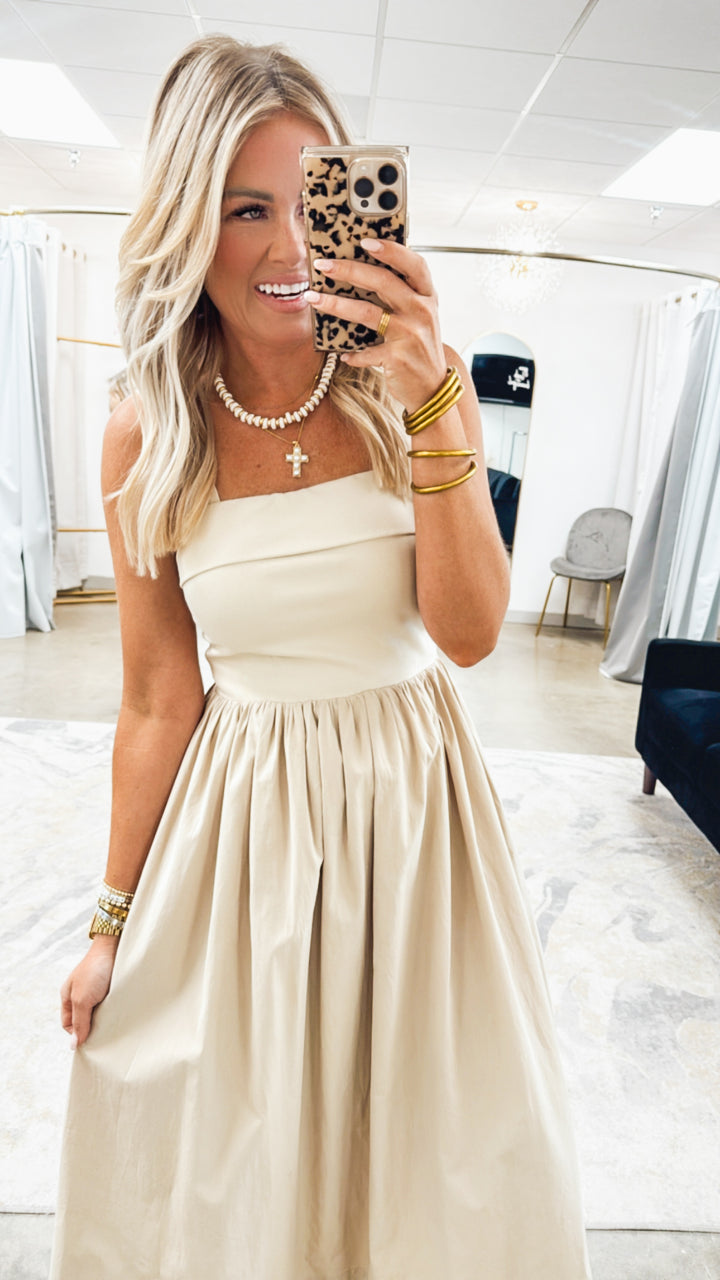 Chic Harmony Midi Dress-Taupe