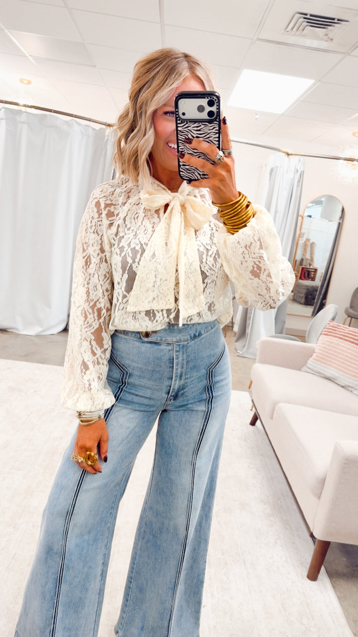 The Penelope Sheer Lace Blouse-Ivory