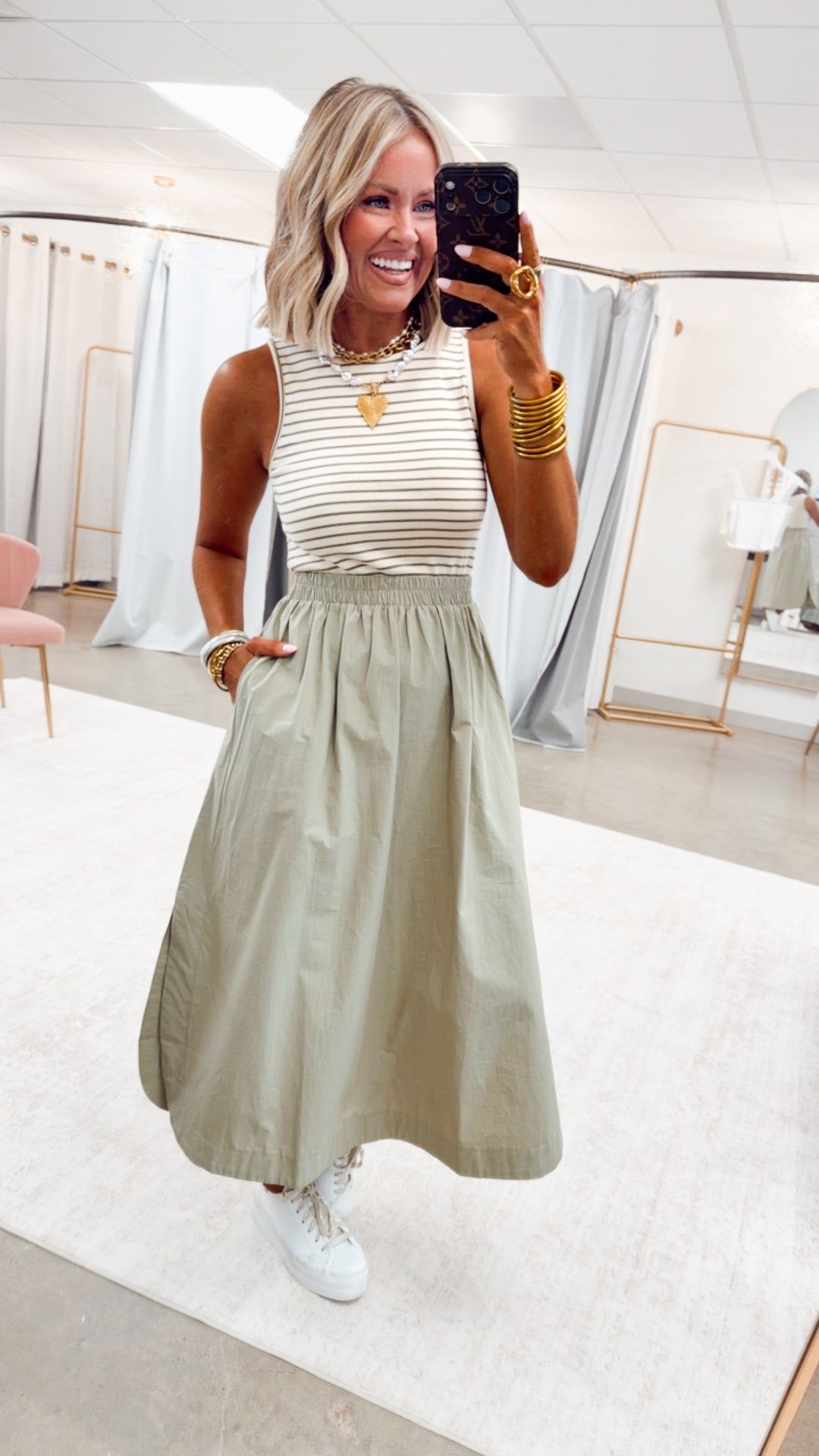 Holly Stripe Tank Midi Dress-Sage