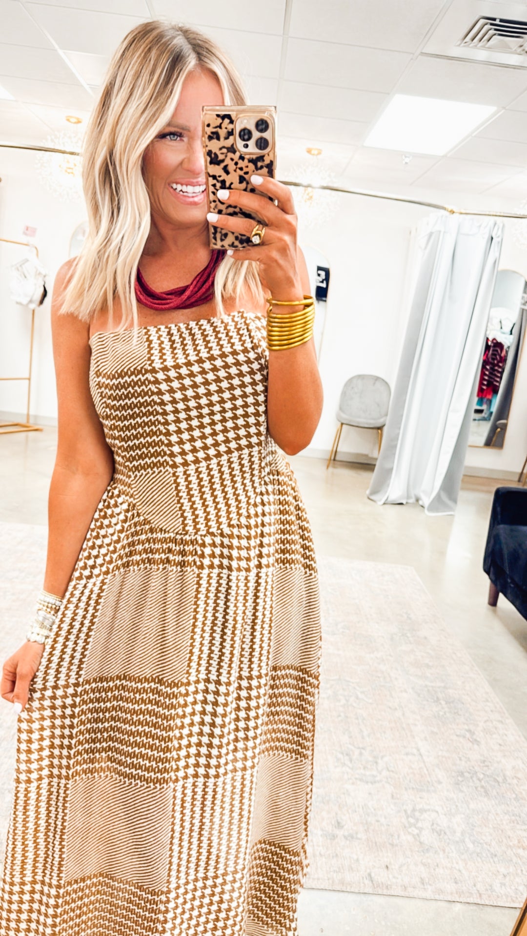 Gingham Print Midi Dress