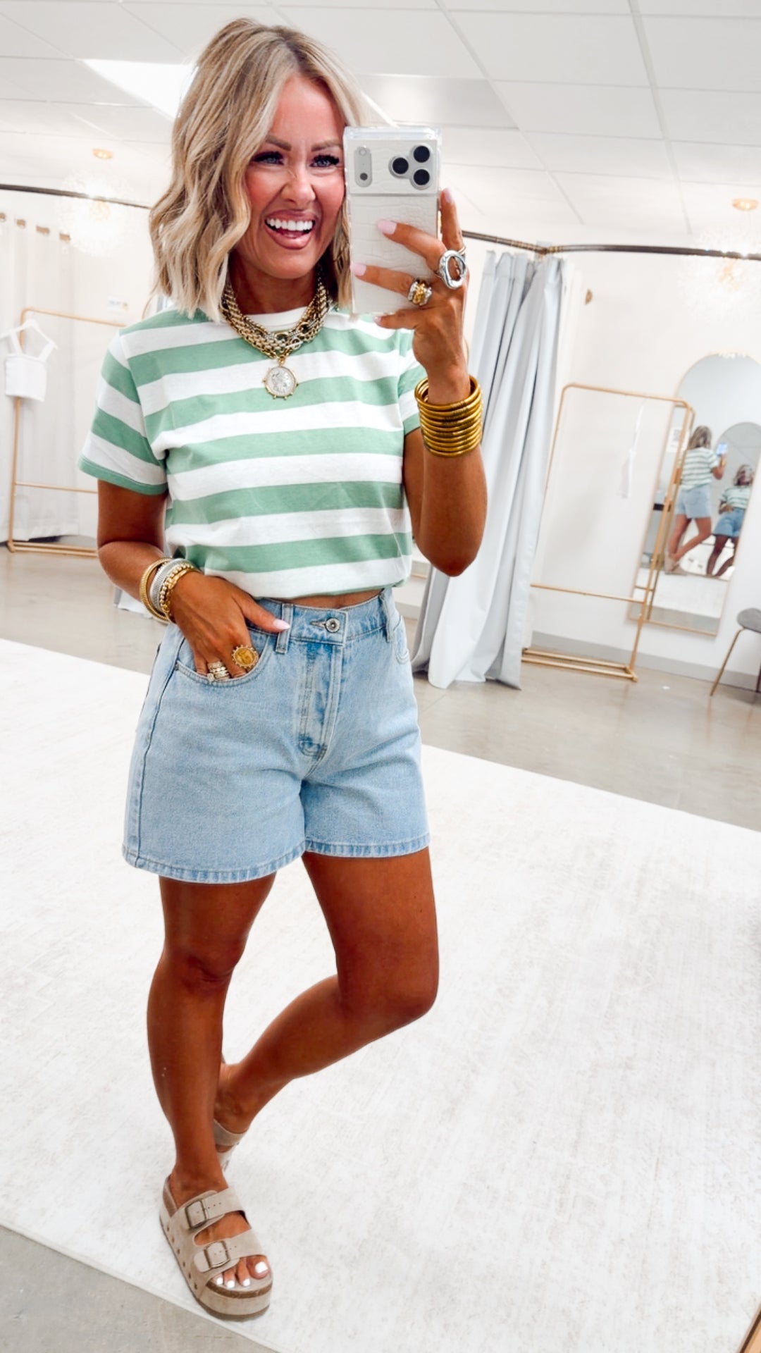 Everyday Striped Tee-Green/White