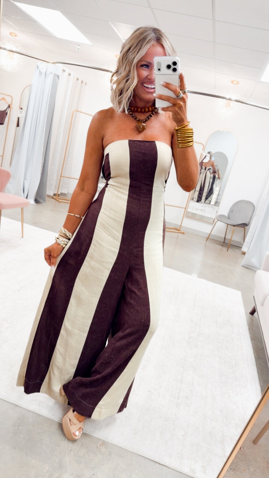 The Bold in Stripes Jumpsuit-Mocha/Natural