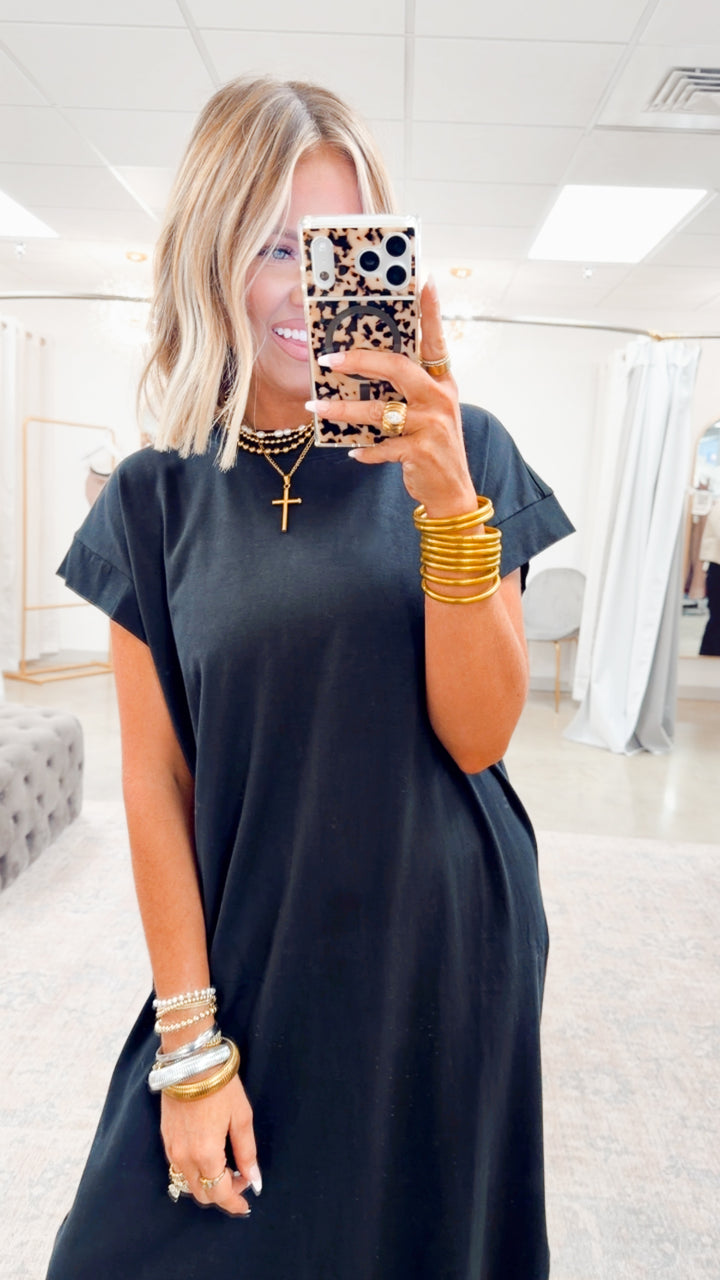 The Brynn Cotton Midi Dress- Black