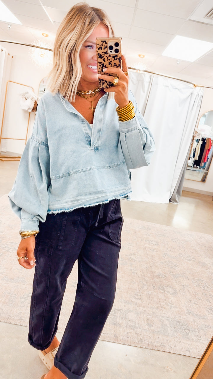 Avery Mineral Wash Denim Top