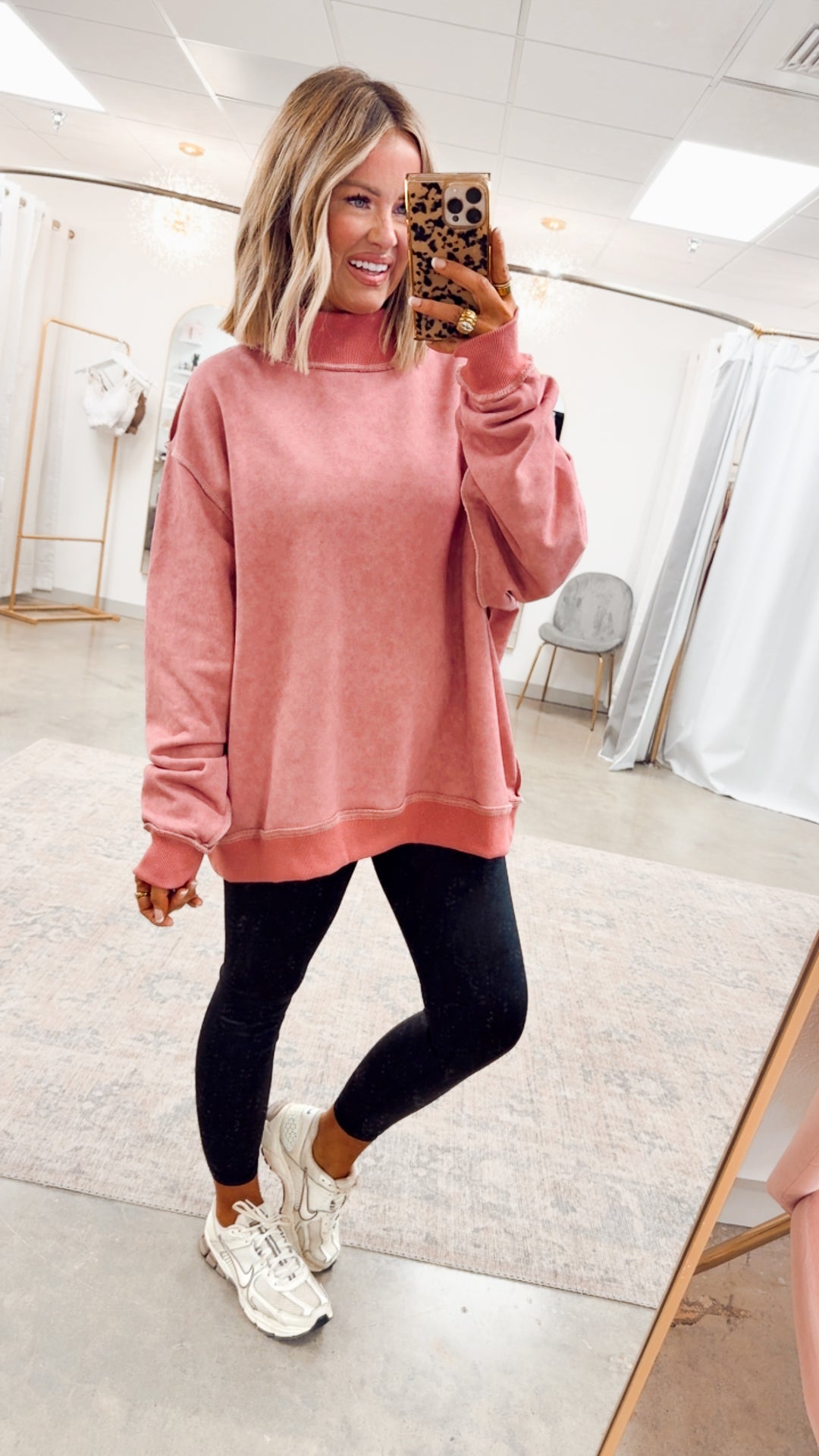 Vintage Wash Mock Neck Sweatshirt-Mauve