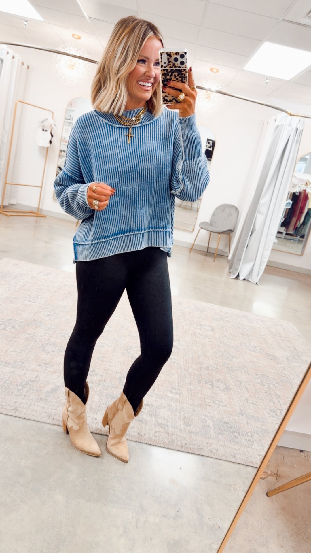 Breezy Cropped Sweater-Classic Blue