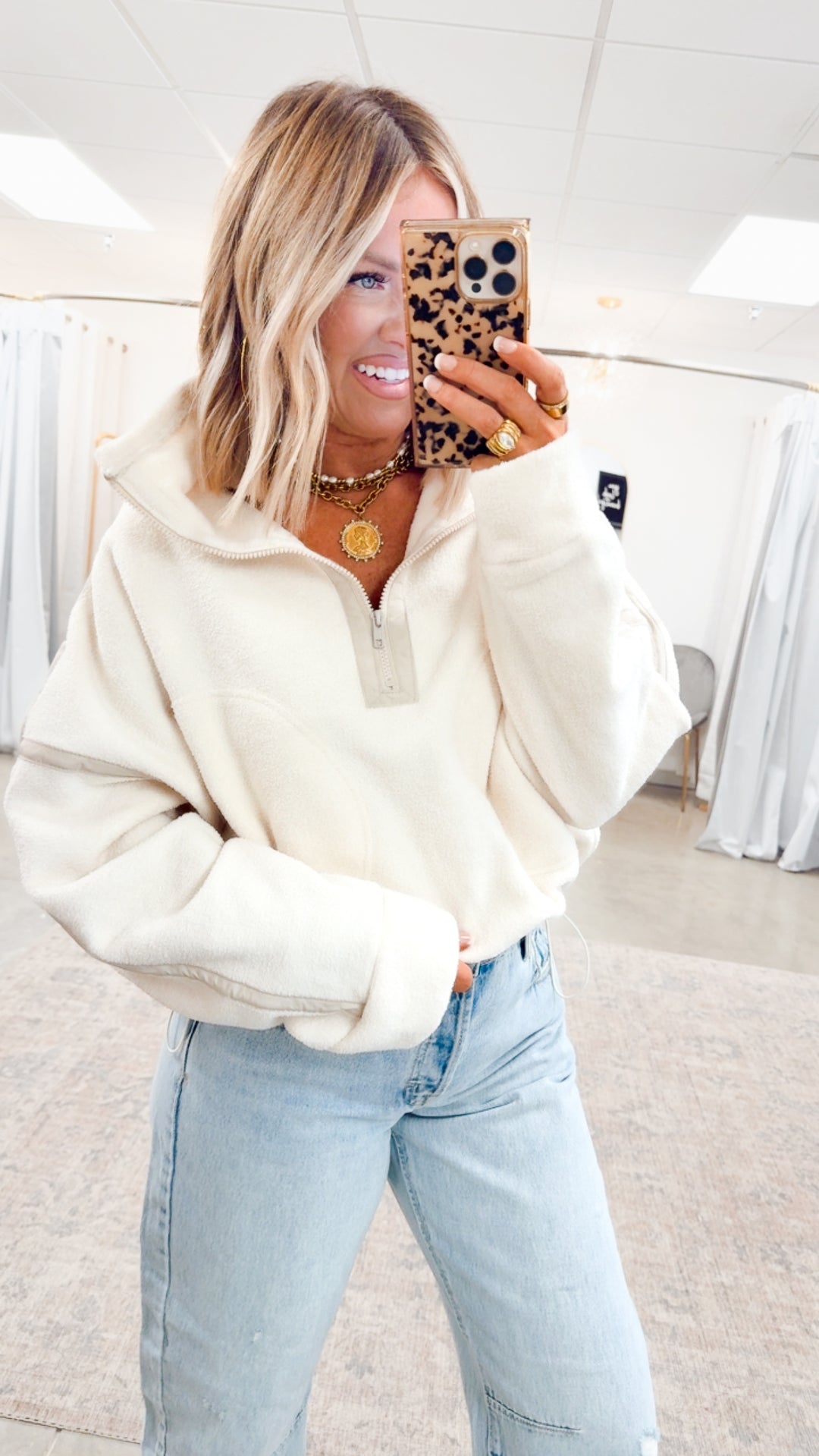 Demi Half-Zip Pullover Jacket-Ivory