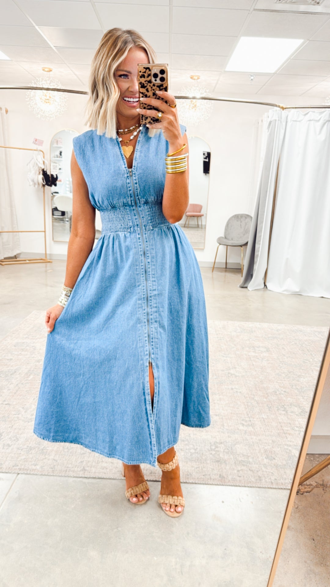 Knox Denim Midi Dress-Medium Wash