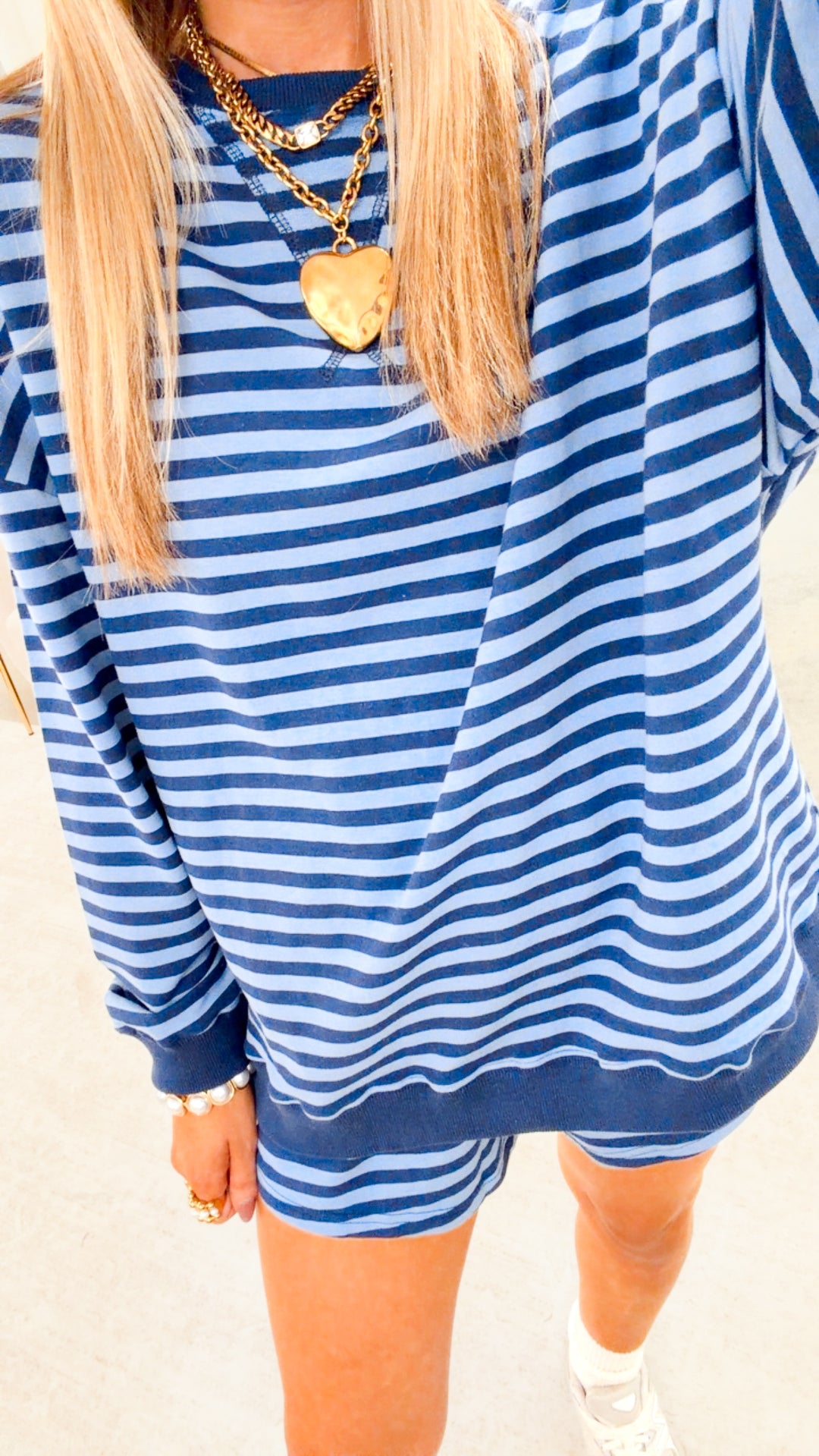 Lennon Stripe Shorts Set-Navy/Blue