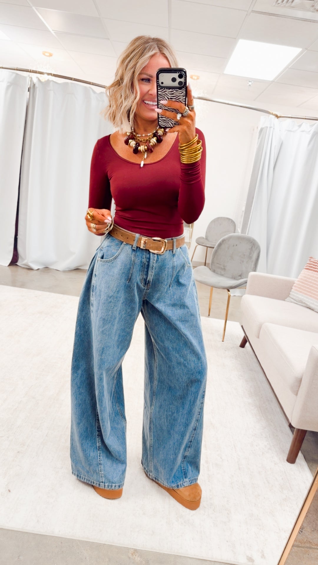 Basic Long Sleeve Scoop Neck Top-Burgundy