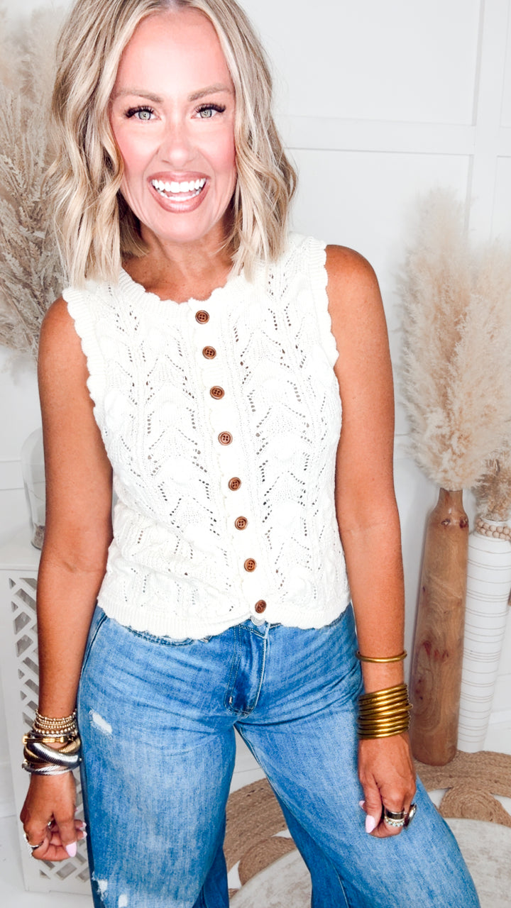 The Coastal Pointelle Top-Cream