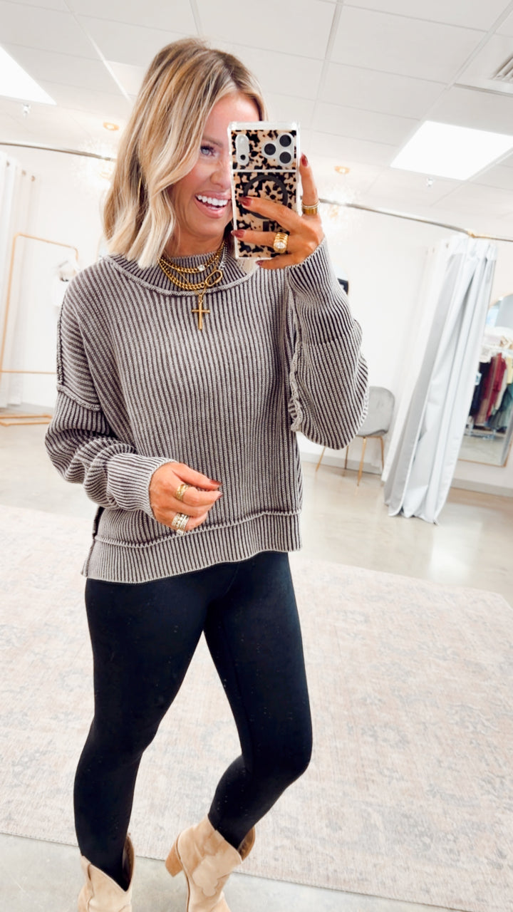Breezy Cropped Sweater- Brown