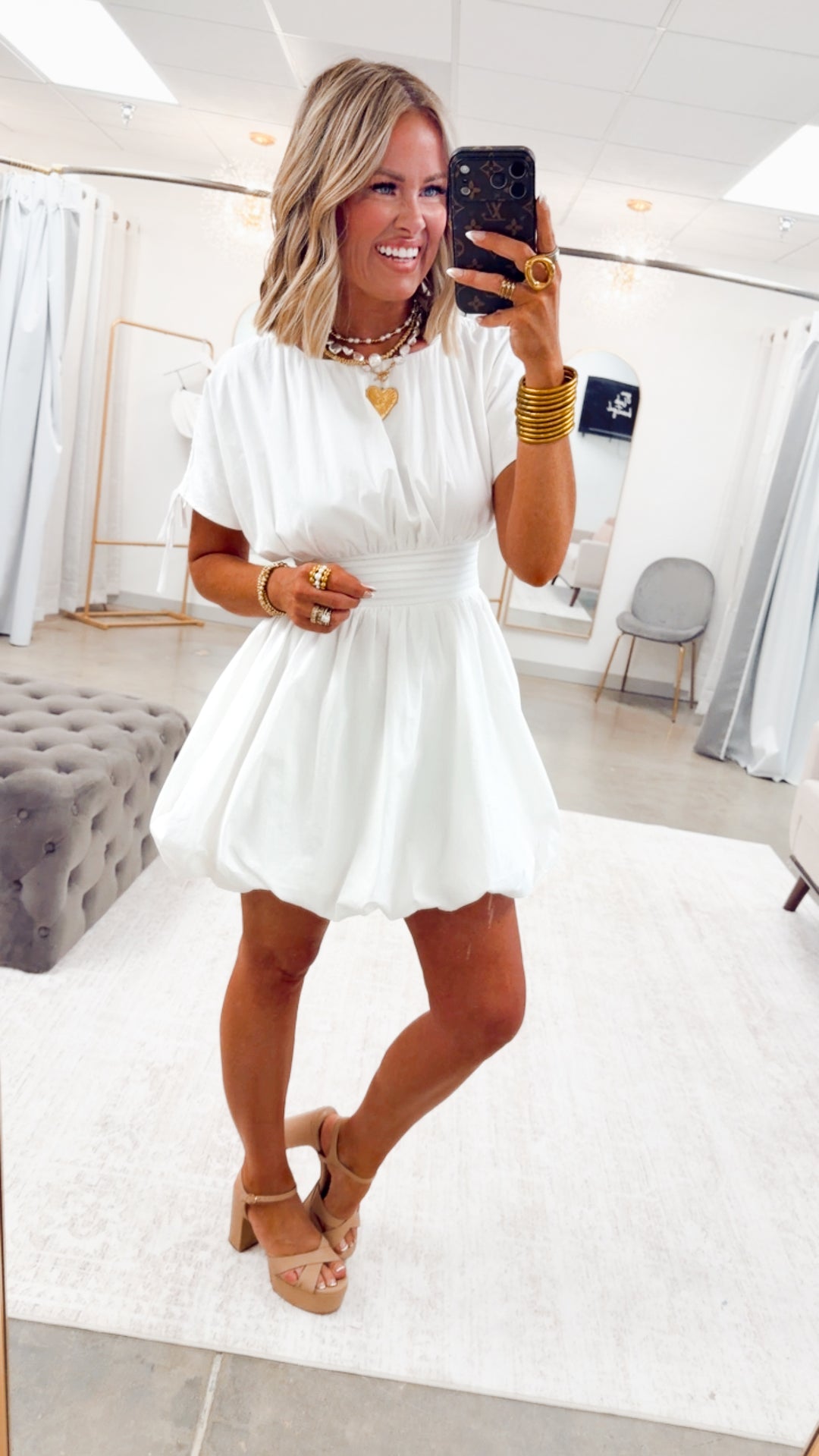 Indie Bubble Hem Mini Dress-White
